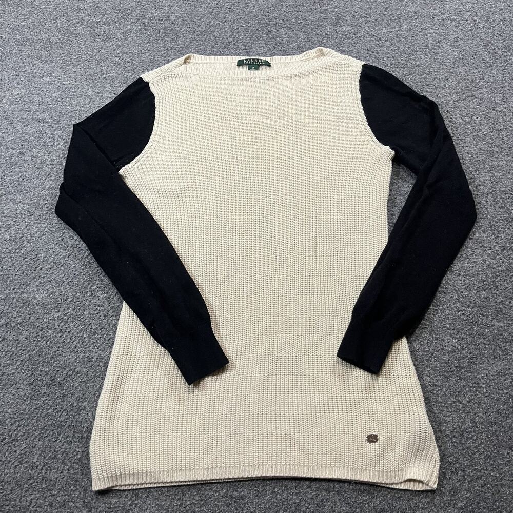 Lauren Ralph Lauren Sweater Womens Medium Beige Pullover Colorblock Cotton